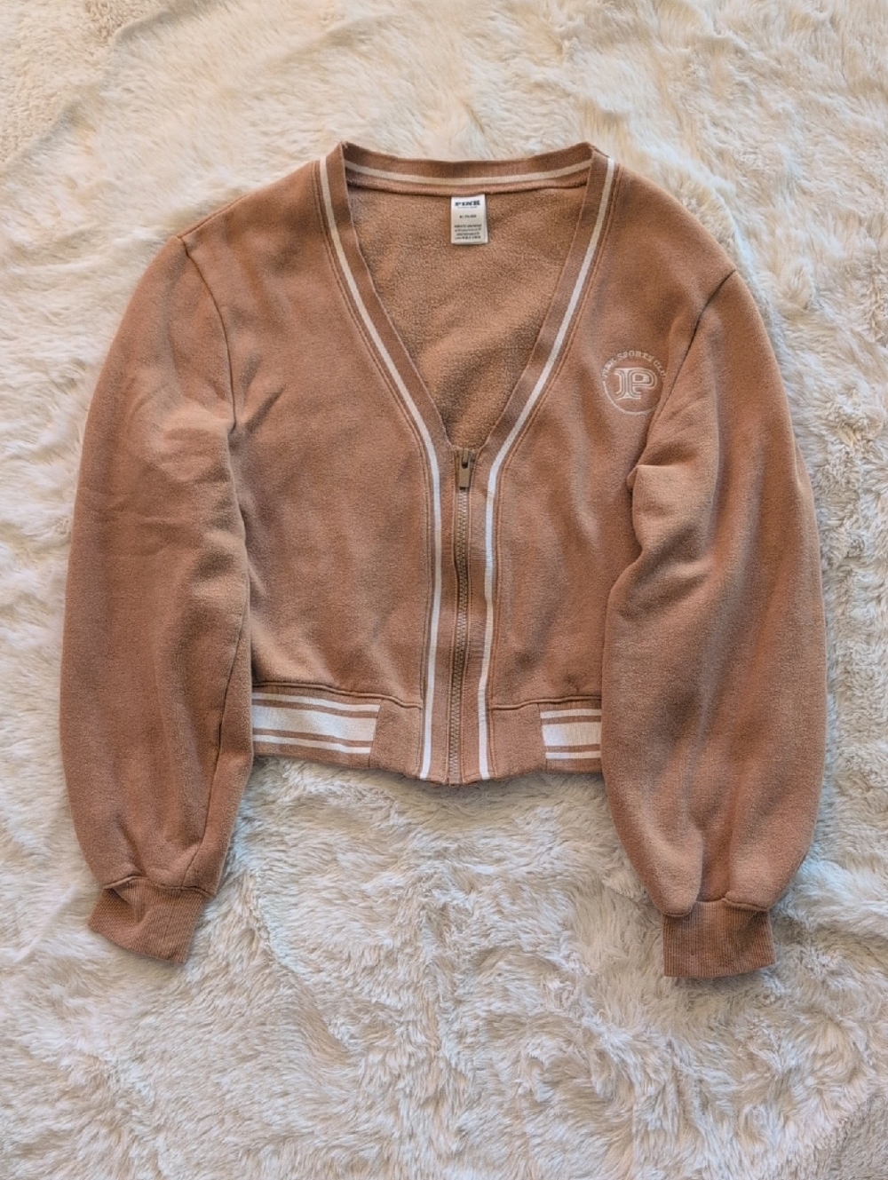 PINK Victorias Secret Fleece Zip Cardigan Sweate Womens Medium Brown Sports Club